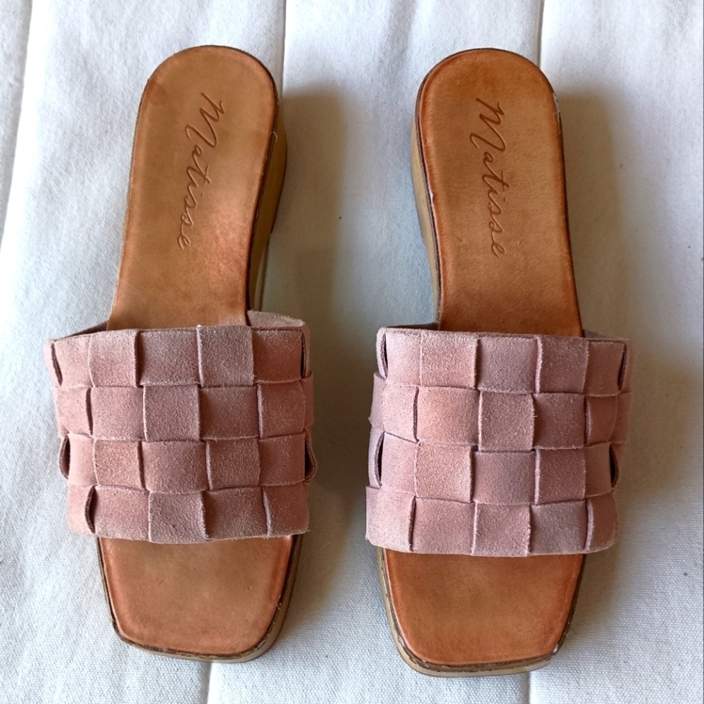 Matisse Pink Suede Woven Slide Sandals